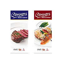 Eight foot tall restaurant banners and photography for Connors Steak & Seafood.